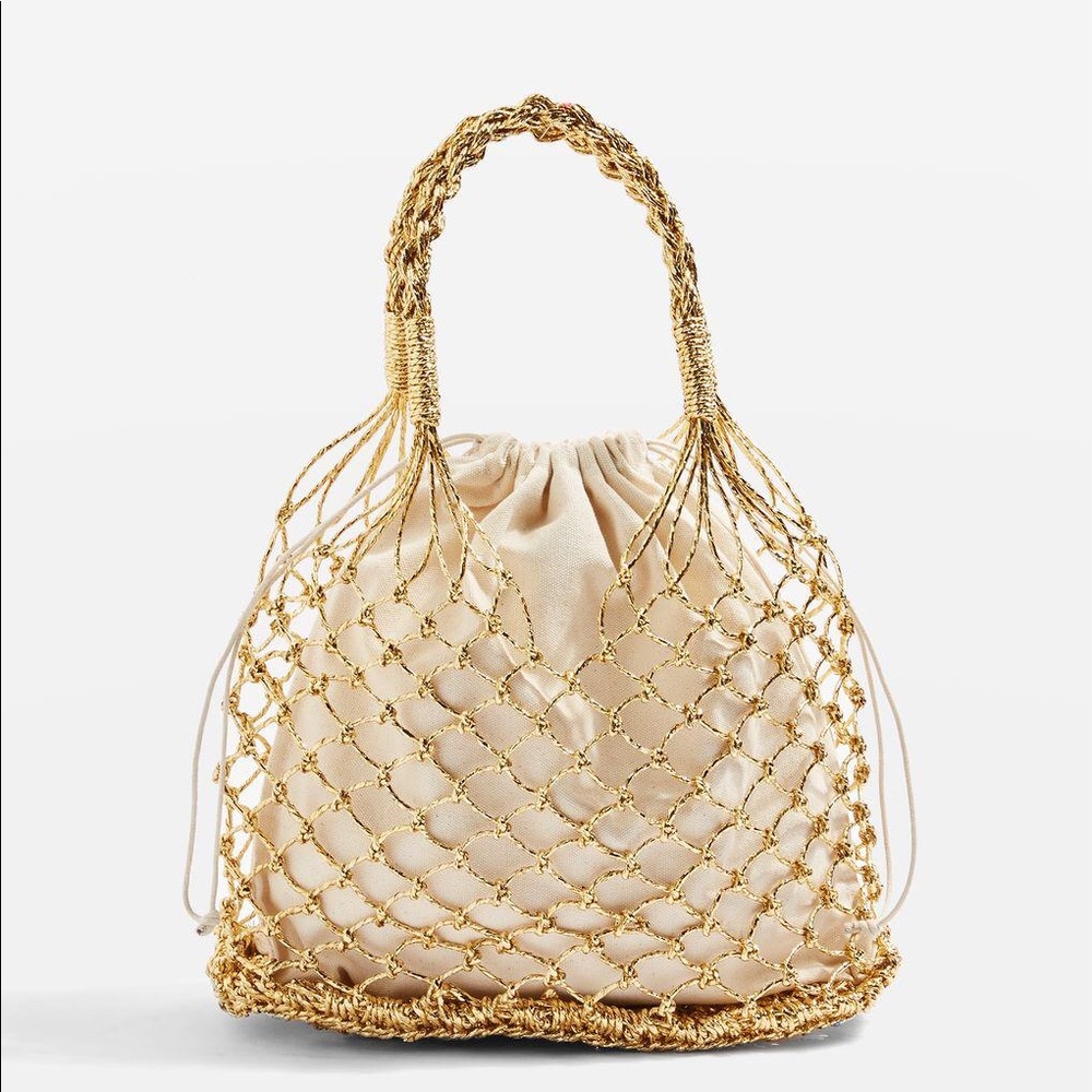 Topshop Shakira Gold Woven Shopper Bag